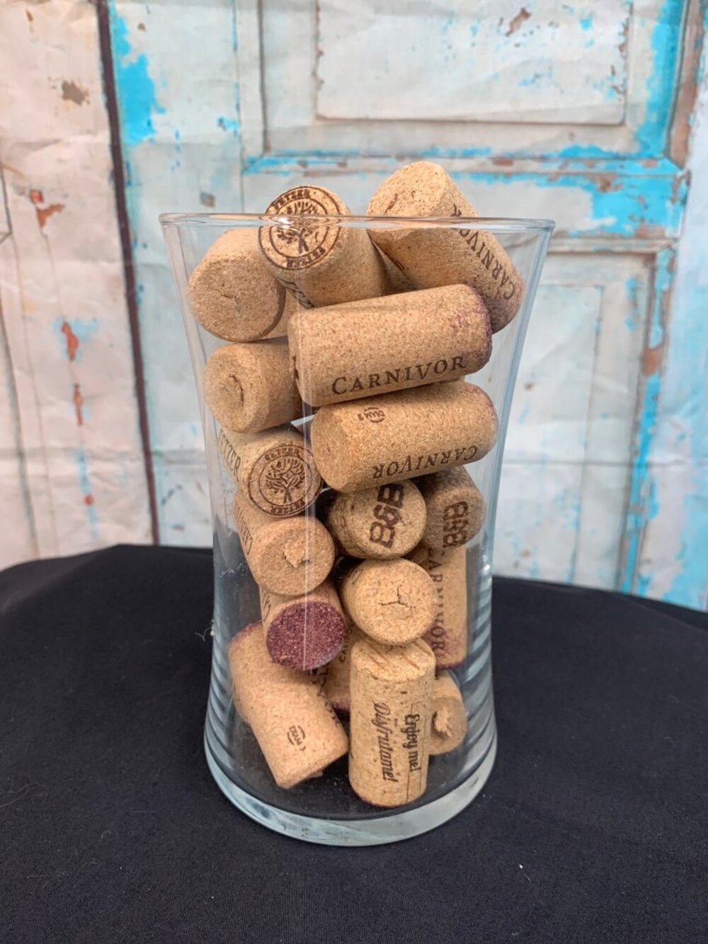 Glass Vase Filled With Assorted Used Wine Corks Decorative Or Craft Supplies